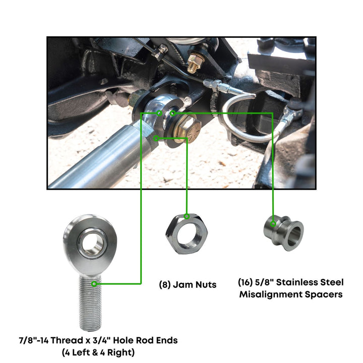 Chromoly 7/8" Shank, 5/8" Hole Misalignment - Four Link Rod End Kit