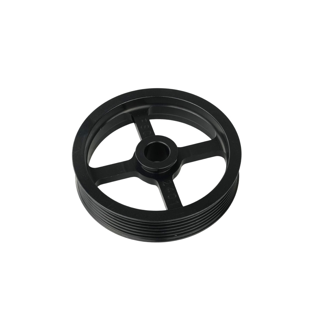 4.5 inch Mopar Jeep power steering overdrive pulley on a white background