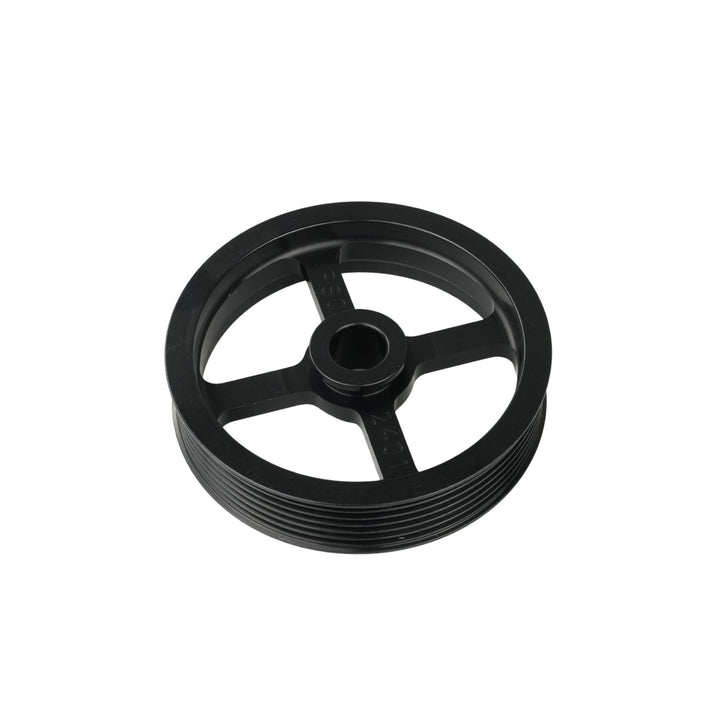 4.5 inch Mopar Jeep power steering overdrive pulley on a white background