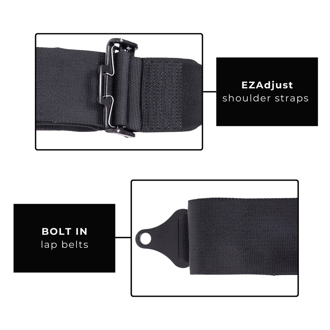 PRP 5.3x2 5 point harness  with EZAdjust shoulder straps and bolt-in lap belts on a white background.