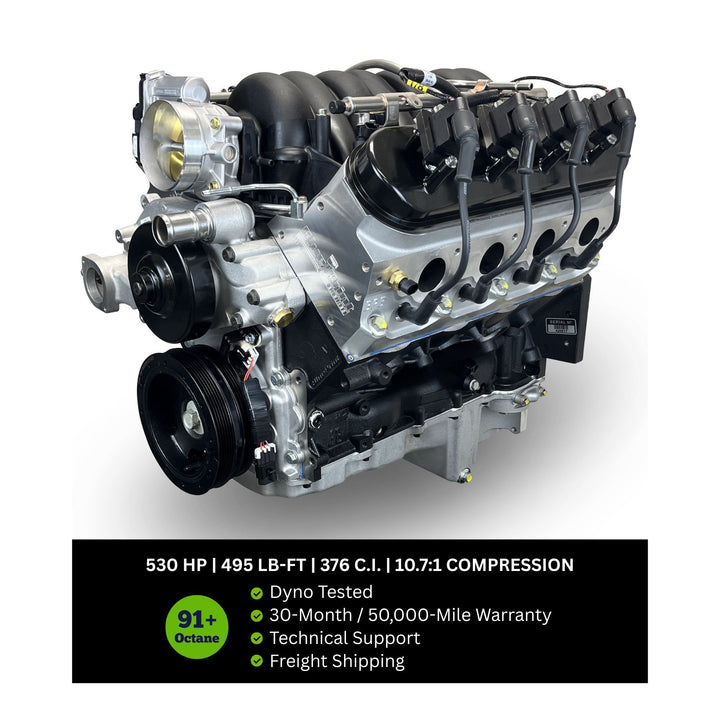BluePrint GM LS3-Compatible Base Dressed Crate Engine – Holley Terminator X Max EFI – 376 c.i. – 530 HP