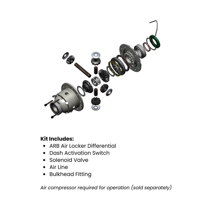 Exploded diagram of Toyota 8 inch IFS air locker with 53mm bearing on a white background.