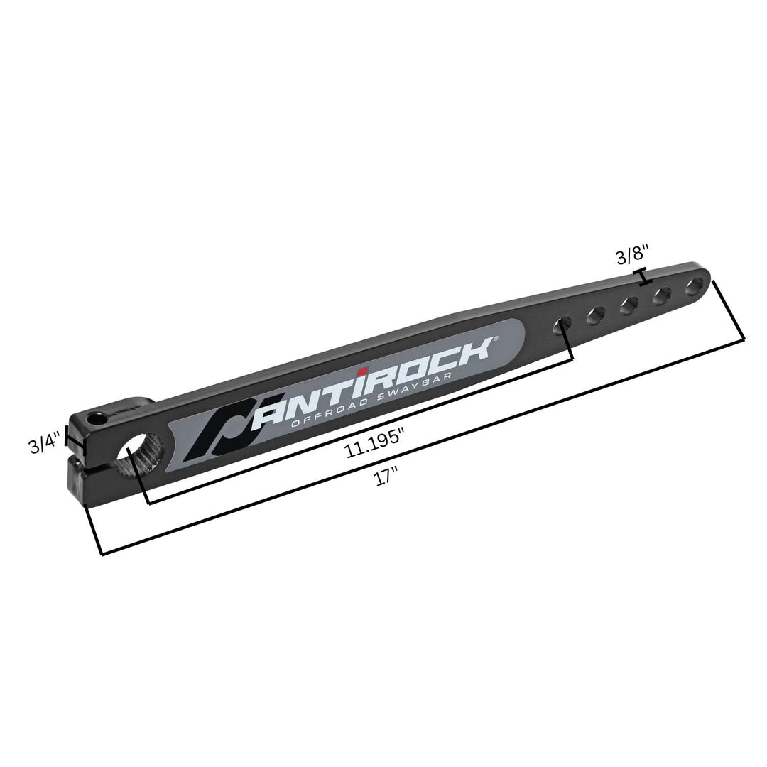 17 inch AntiRock steel sway bar arms with dimensions on a white background