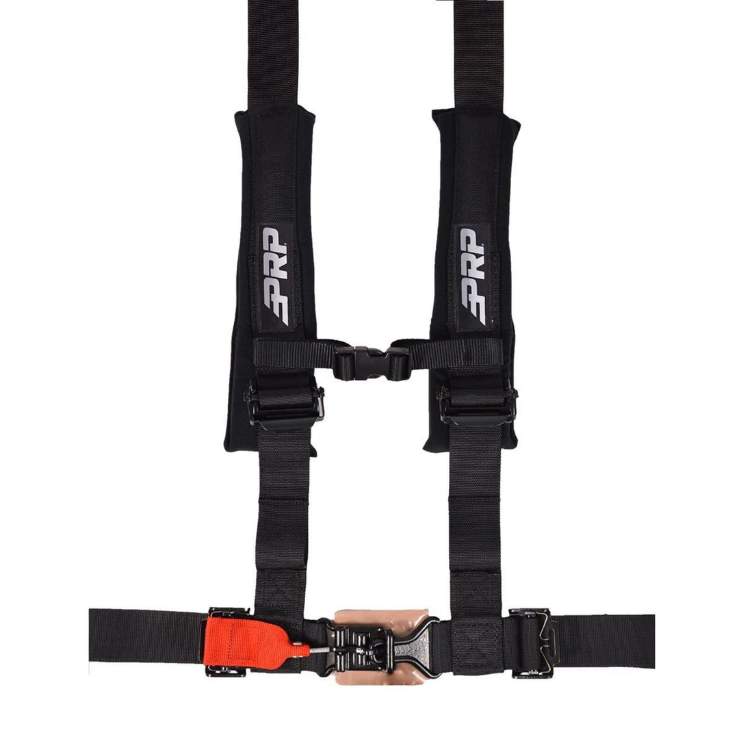 Black PRP 5.2 cam lock 5 point harness with red buckle on a white background