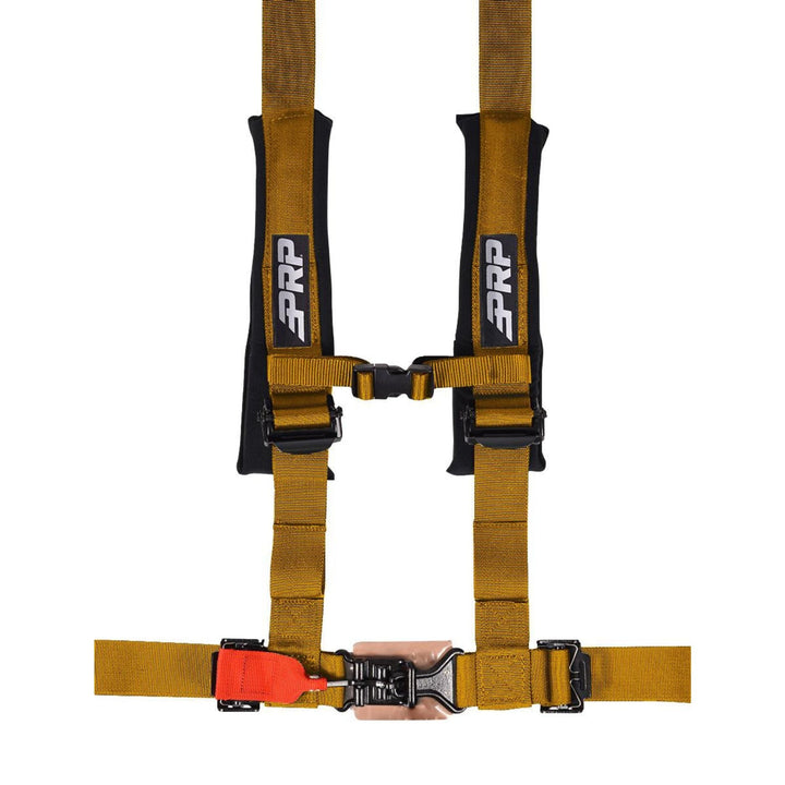 Gold 5-point SFI 16.1 2 inch racing harness with PRP logo on a white background