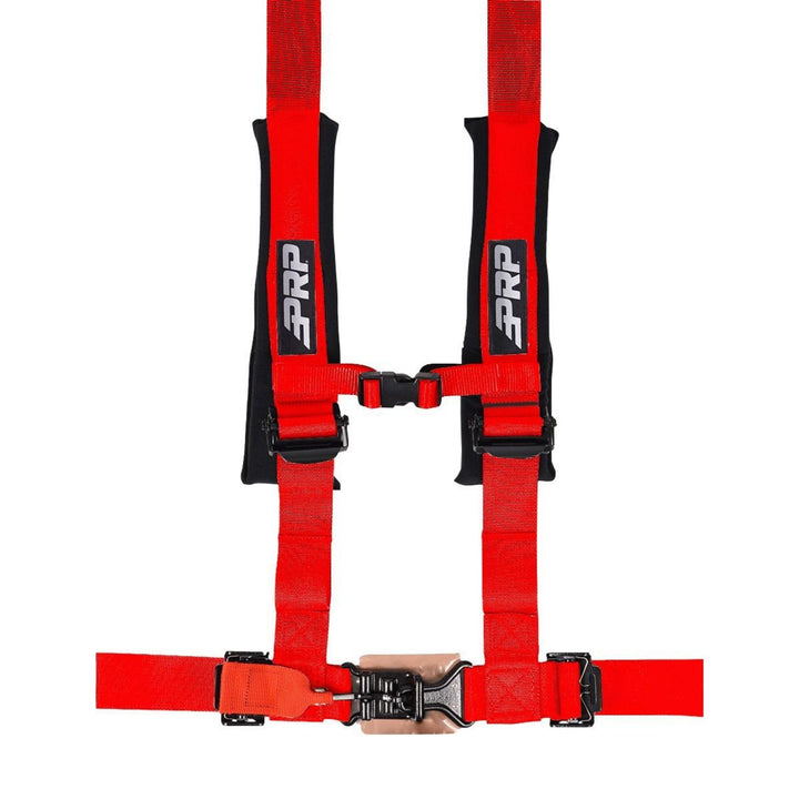 Red 5-point SFI 16.1 2 inch racing harness with PRP logo on a white background