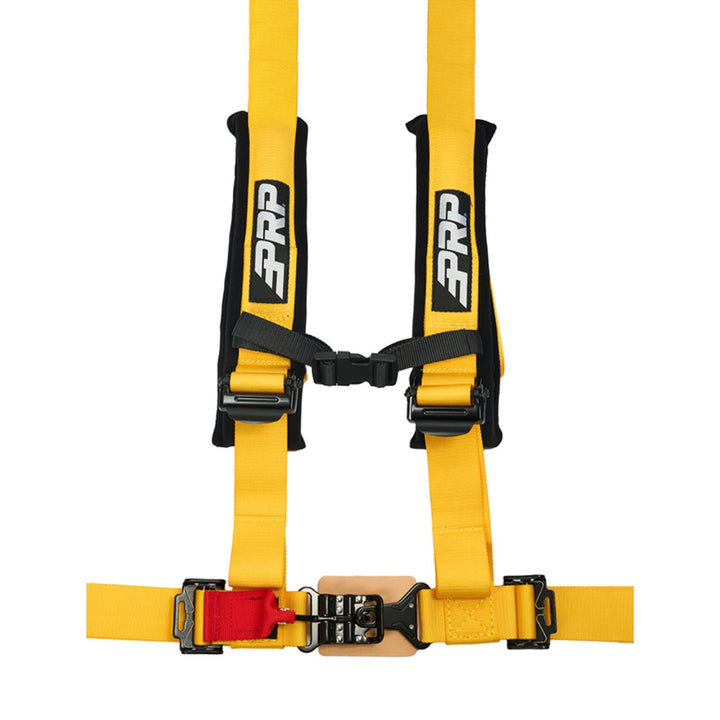 Yellow 5-point SFI 16.1 2 inch racing harness with PRP logo on a white background