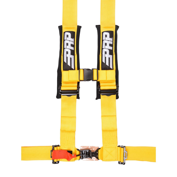 Yellow PRP 4.3 4 point padded harness on a white background 