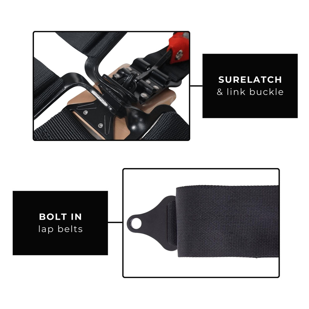 PRP EZ adjust latch and link seat belt and bolt-in lap belts.