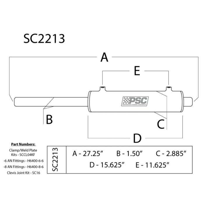 PSC 2.5"x10" Double-Ended Full Hydraulic Steering Cylinder