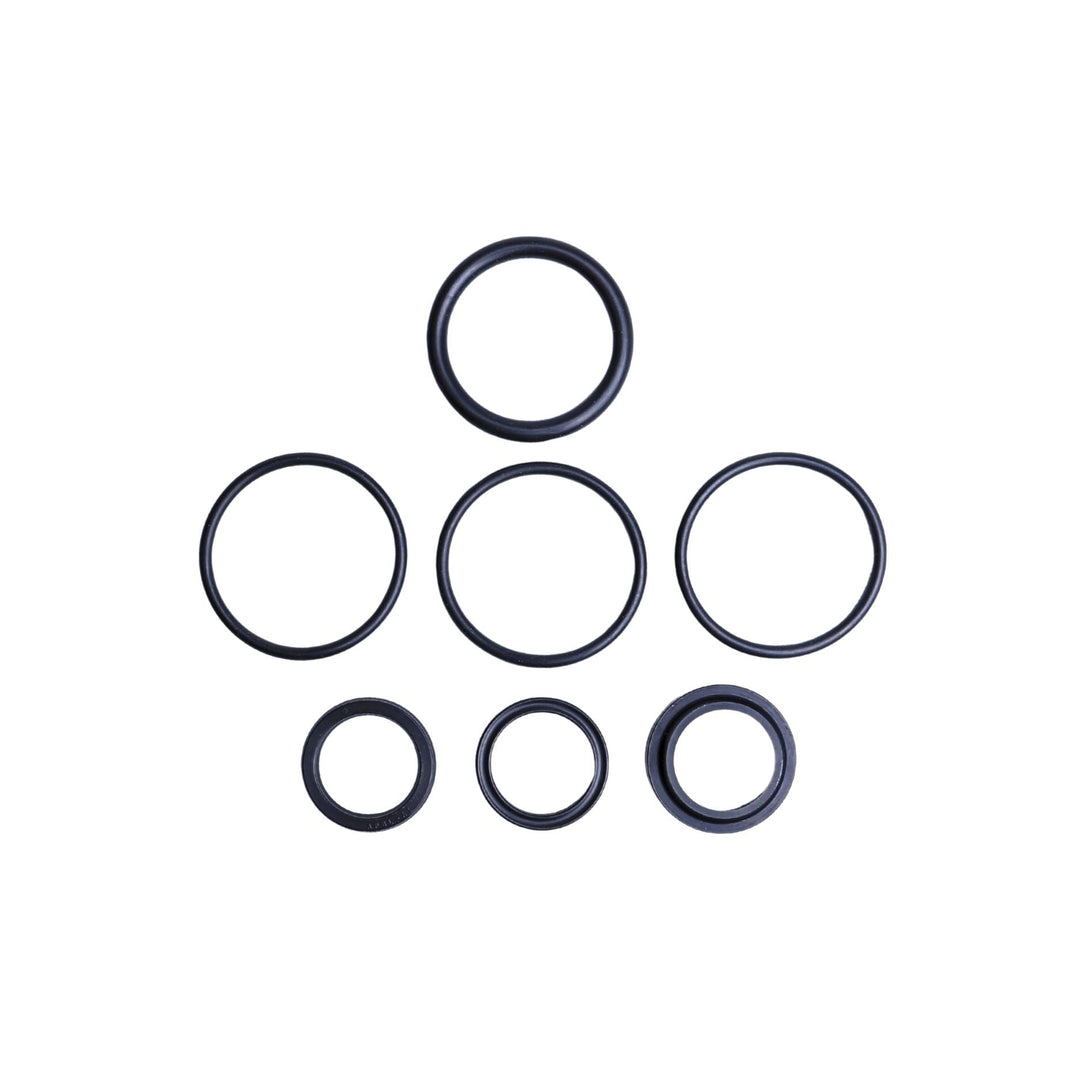 Set of Radflo SEALKIT 004 2.0 seal kit seals arranged in a pyramid formation on a white background