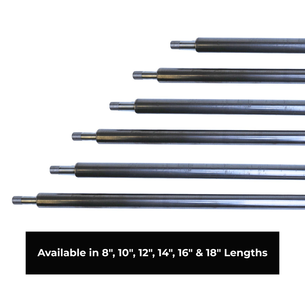 Radflo 7/8 inch Nitro Steel shock shafts  of various lengths on a white background