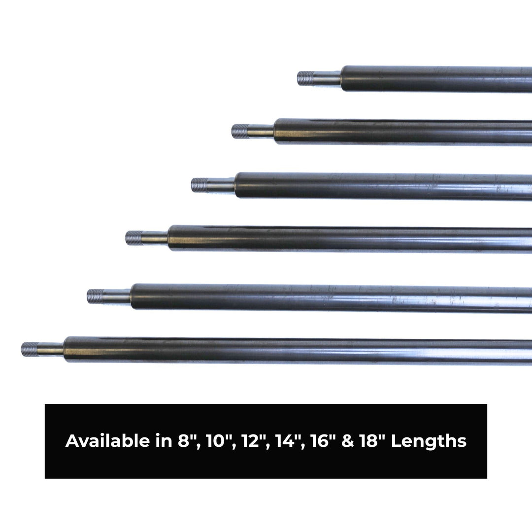 Radflo 7/8 inch Nitro Steel shock shafts  of various lengths on a white background