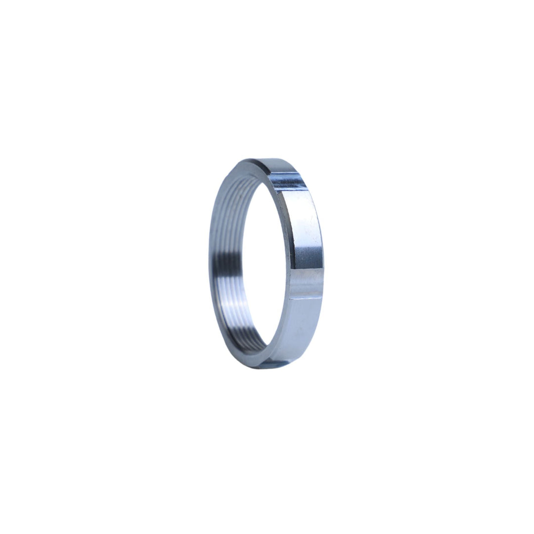 Silver 2.0 coilover preload lock nut on a white background