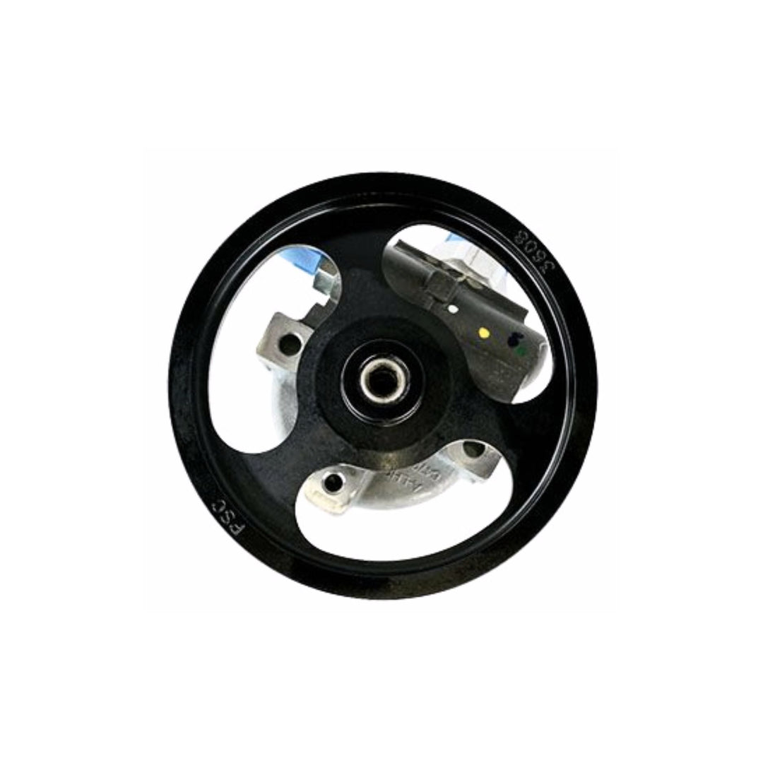 Serpentine pulley and high flow hydraulic steering pump on a white background