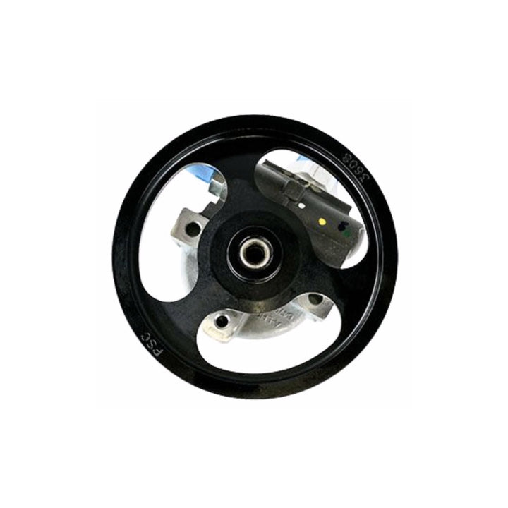 Serpentine pulley and high flow hydraulic steering pump on a white background