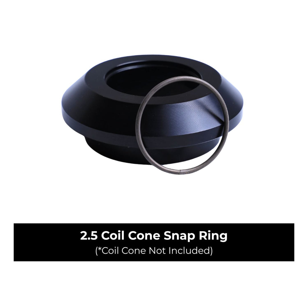 Coil Cone Retainer Clip for 2.5 Coilover Shocks on a coil cone on a white background