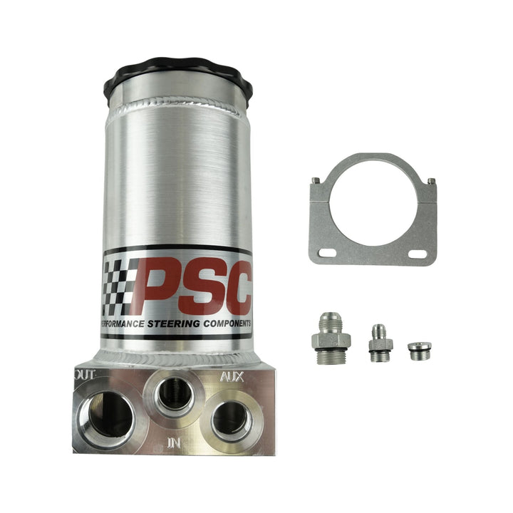 PSC SR146 remote reservoir with mount and fittings  on a white background