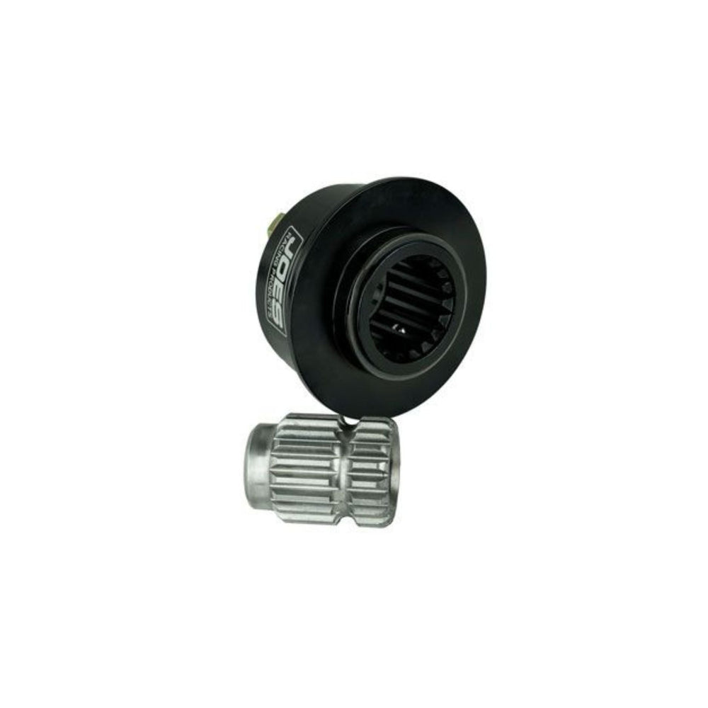 Black and silver weld on steering wheel hub 3/4 inch shaft on a white background