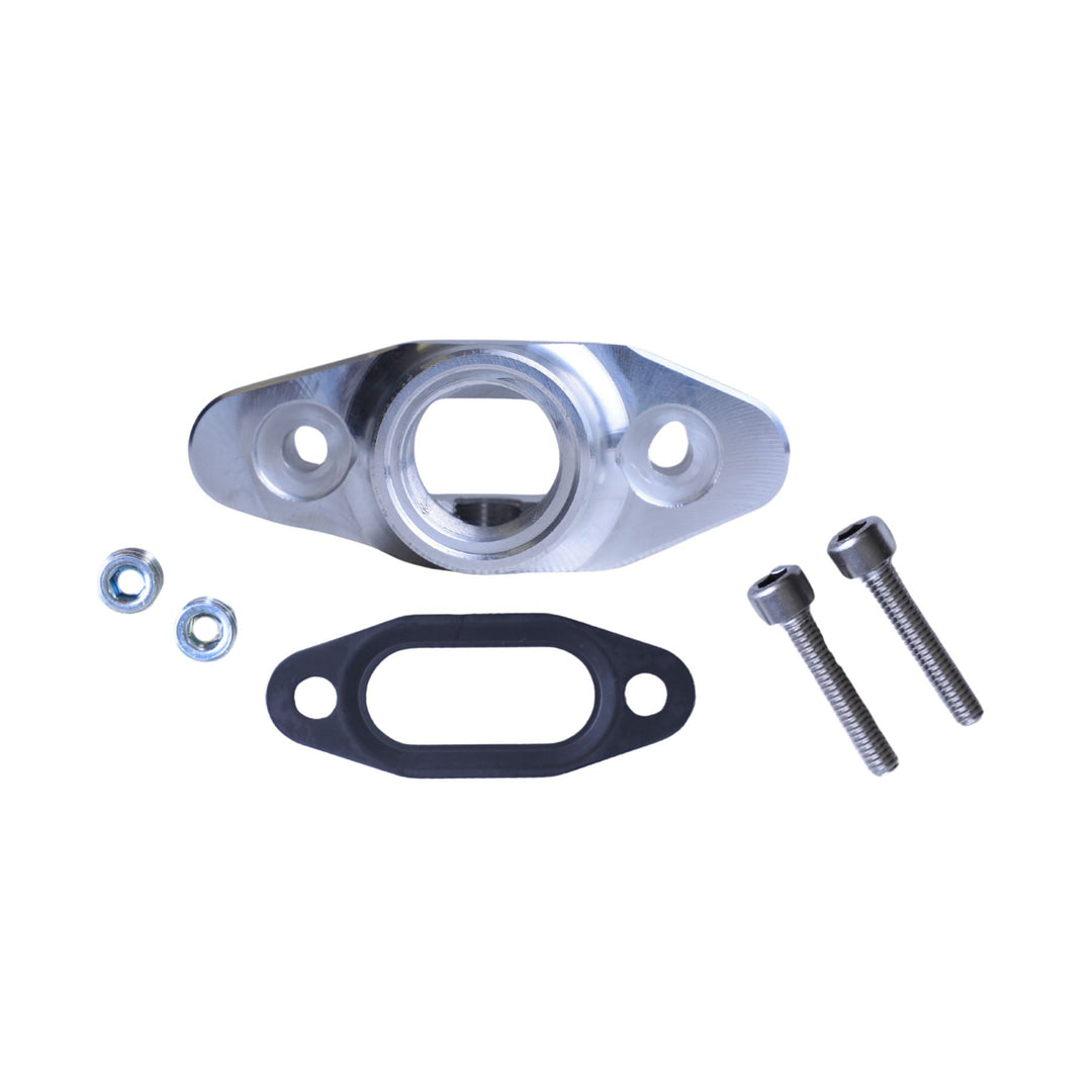 LS engine oil accumulator fitting with gasket and screws on a white background