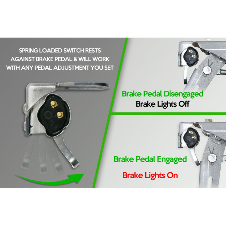 Wide Open Design hydroboost brake switch diagram showing brake pedal engagement and light status