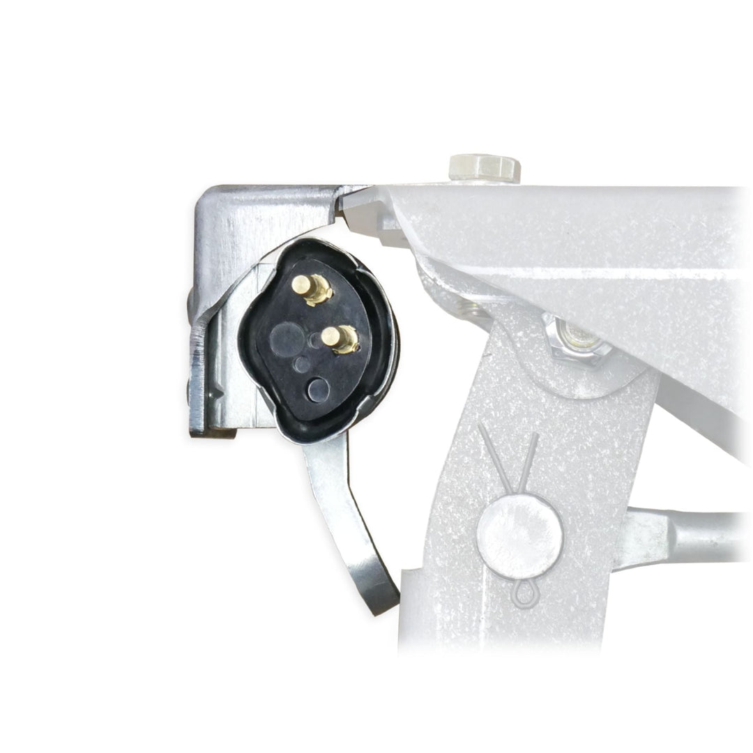 Close-up of an adjustable brake light switch for hydroboost pedal on a white background