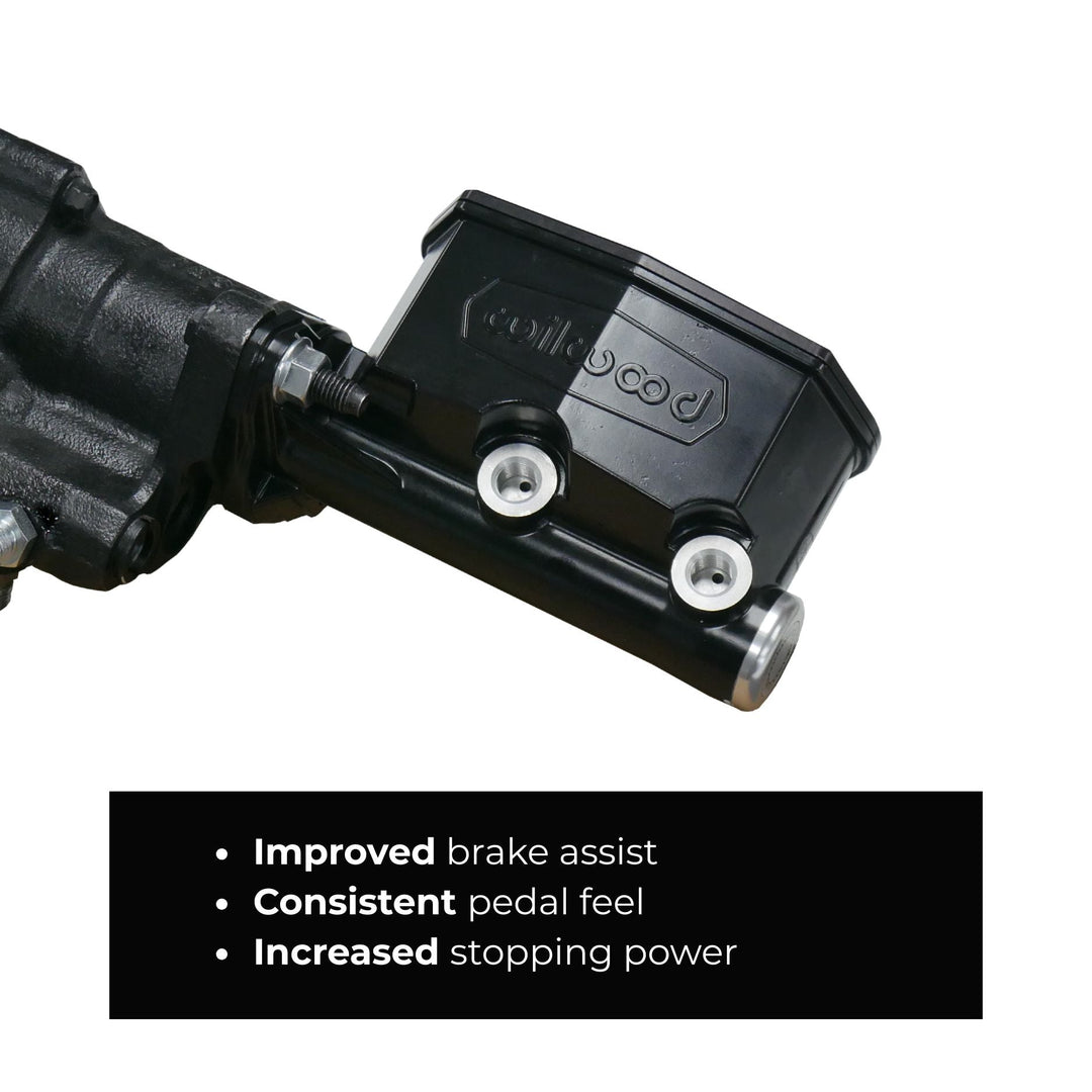 Wilwood compact tandem master cylinder hydroboost with visible Wilwood branding on a white background