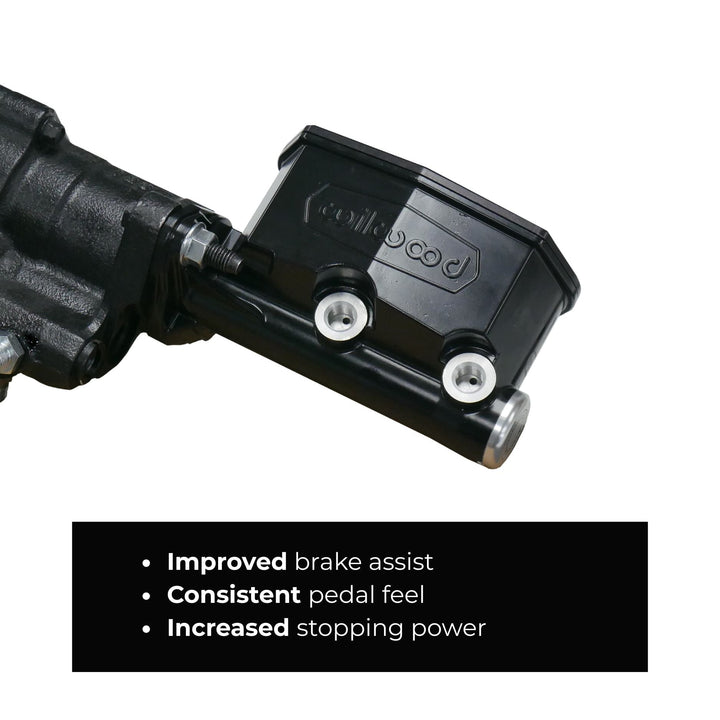 Wilwood compact tandem master cylinder hydroboost with visible Wilwood branding on a white background