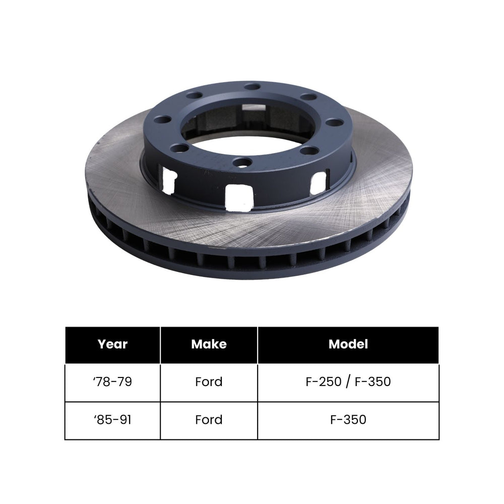 ford kingpin disc brake upgrade kit with a fitment table on a white background