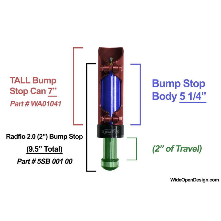 Radflo 2.0 Hydraulic Bump Stops with Tall Weld-On Bump Stop Cans Kit (2", 3", or 4" Travel)