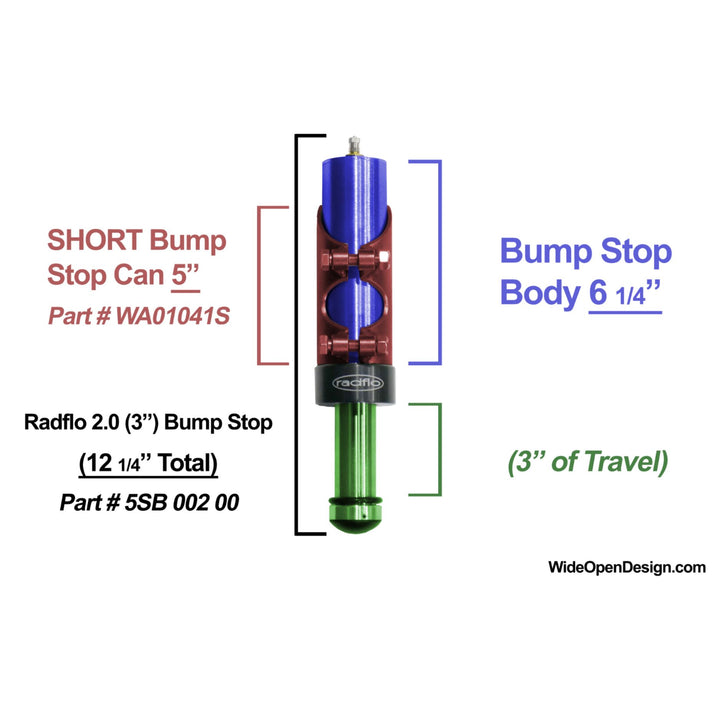 Radflo 2.0 Hydraulic Bump Stops with Short Weld-On Bump Stop Cans Kit (2" or 3" Travel)