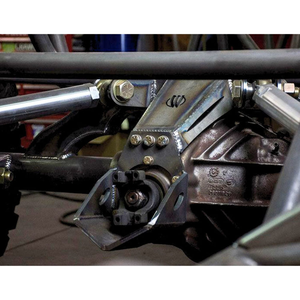 Close-up of a weld on pinion protection with visible branding in use