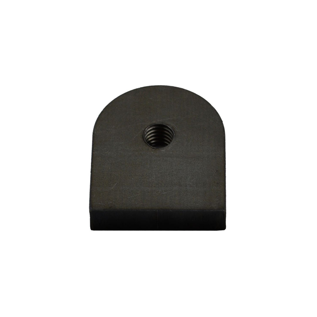 skid plate tab with a threaded hole on a white background