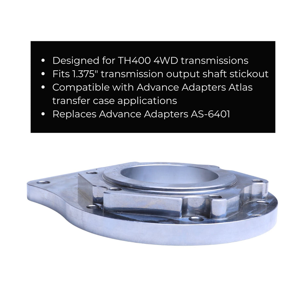 TH400 transmission output shaft adapter with specifications on a white background