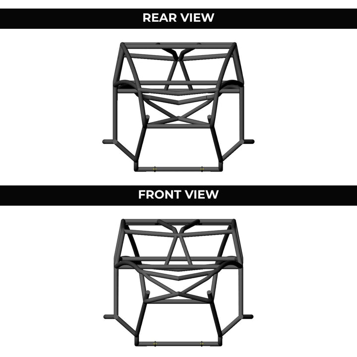 Rc crawler tube chassis shown from rear and front views on a white background
