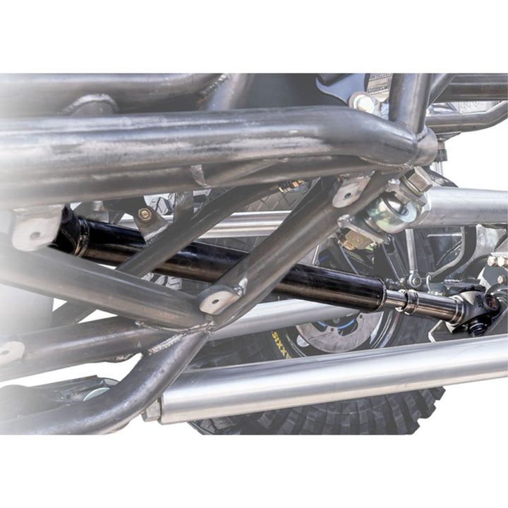 Close-up of a custom buggy driveshaft kit
 and suspension system.