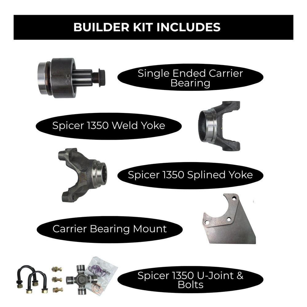 off road carrier bearing driveshaft included in a builder kit with labels on a white background
