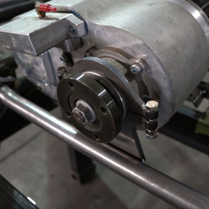 Close-up of a  weld on transfer case guard fitted on an off road vehicle.