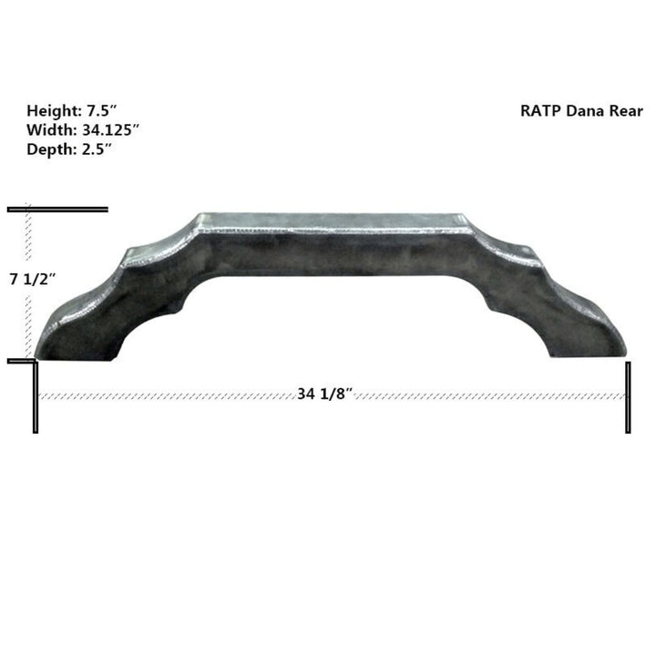 Measurement chart of a weld on style Dana 60 rear axle truss with dimensions labeled