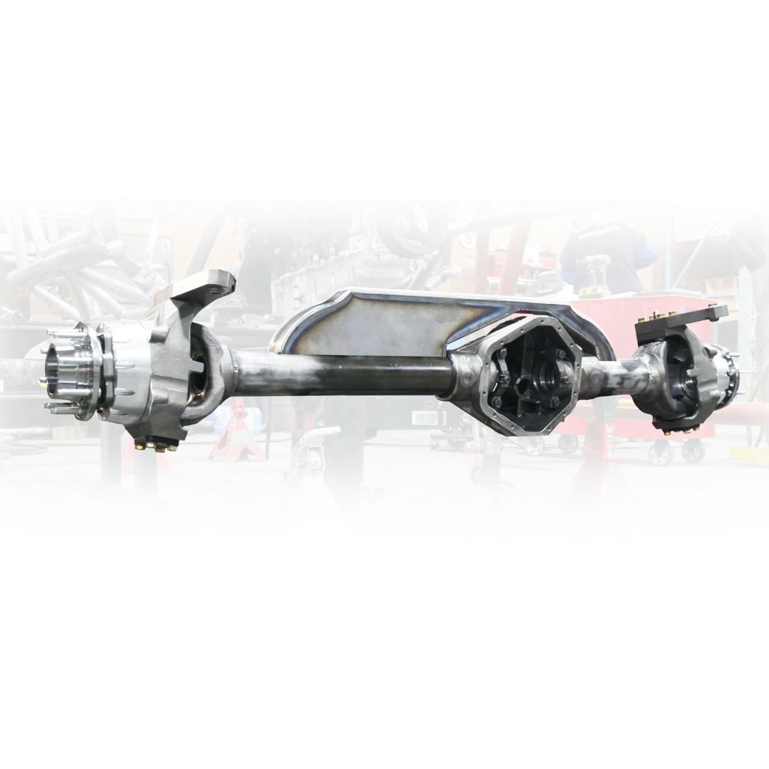 Car axle with 14 bolt front truss 1/4 inch steel welded on a white background