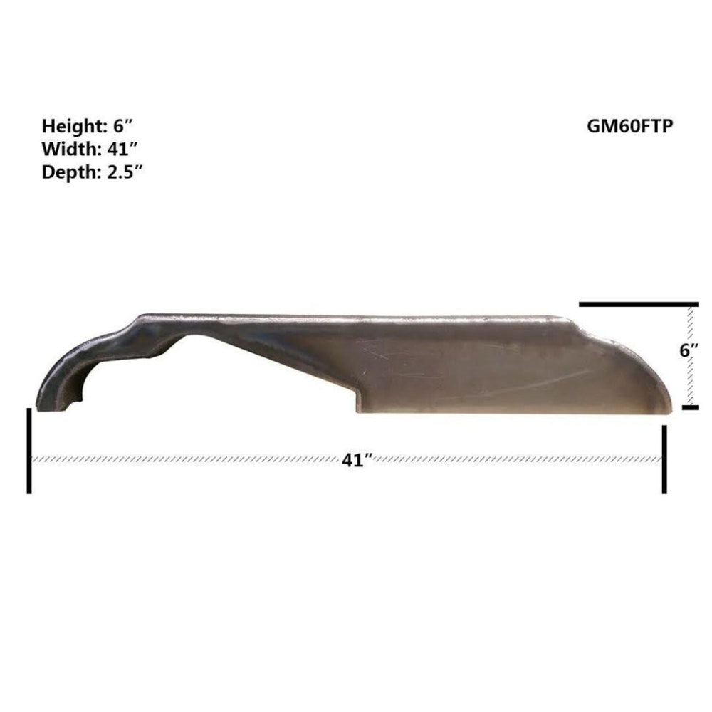 Measurement chart of a Dodge Dana 60 axle truss weld on with dimensions labeled on a white background