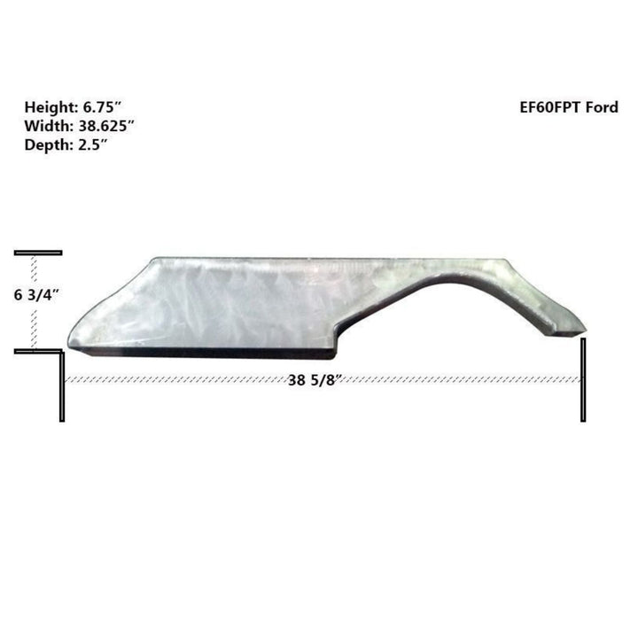 Measurement chart of a Dana 60 front truss heavy duty steel with dimensions labeled on a white background