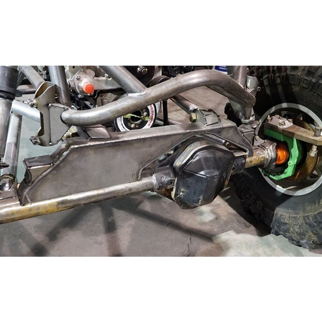 Close-up of a Ford Dana 60 axle truss welded on an axle on a white background
