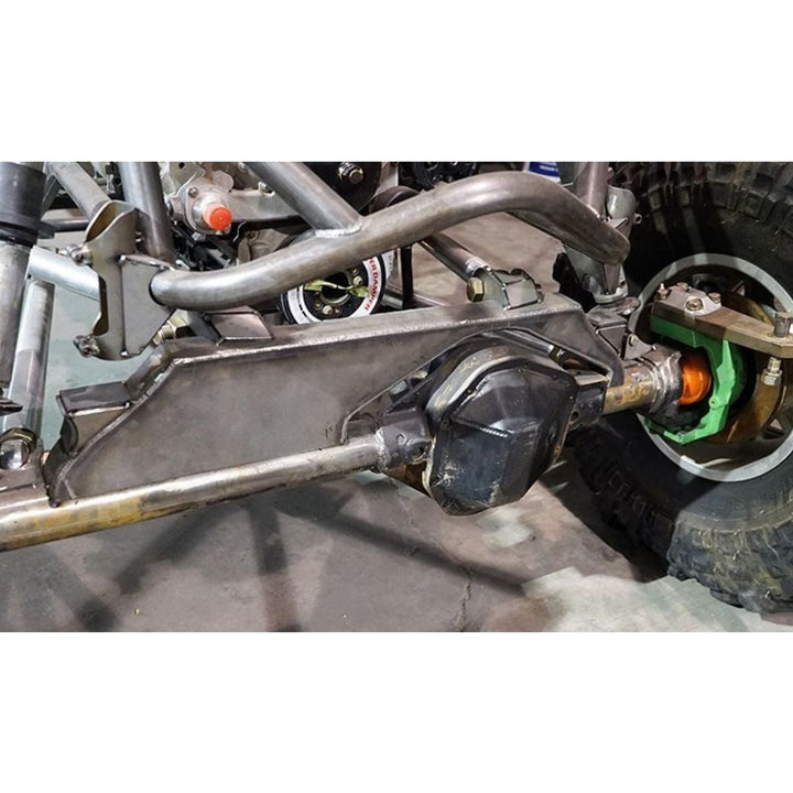 Close-up of a Ford Dana 60 axle truss welded on an axle on a white background