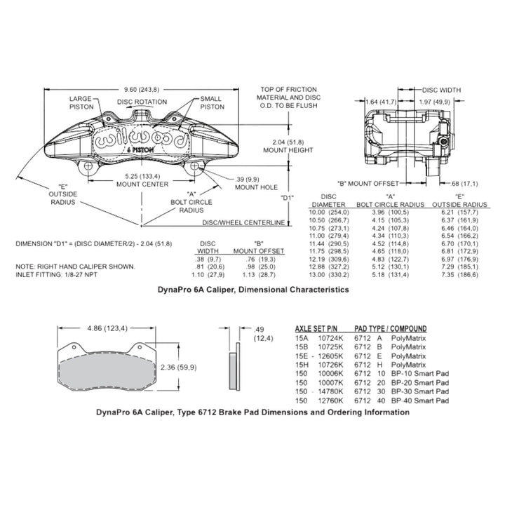 Wilwood Forged 6A Lug Mount Brake Calipers R/H - Dynapro