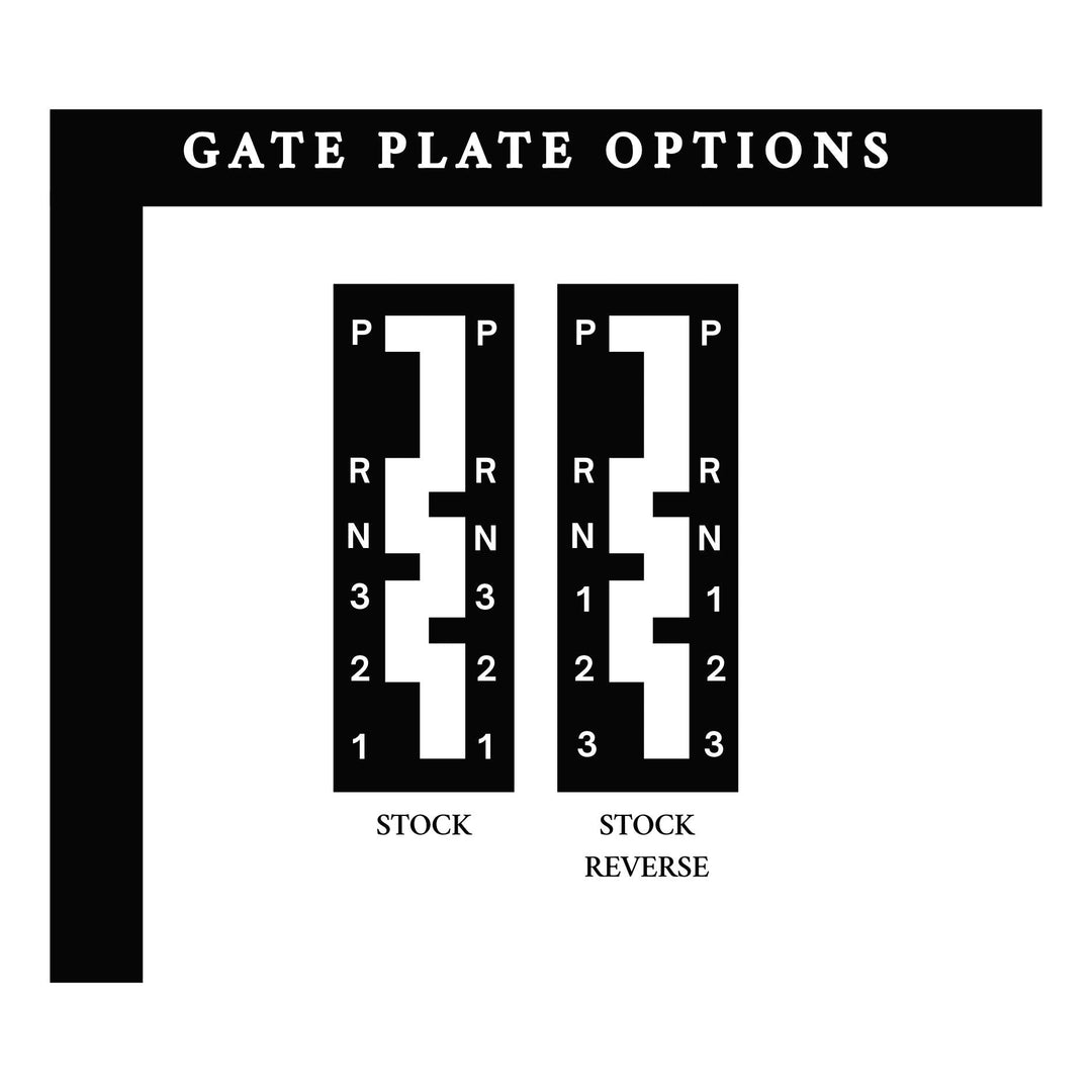Illustration of gate plate options for an Art Carr Winters Shifter with &