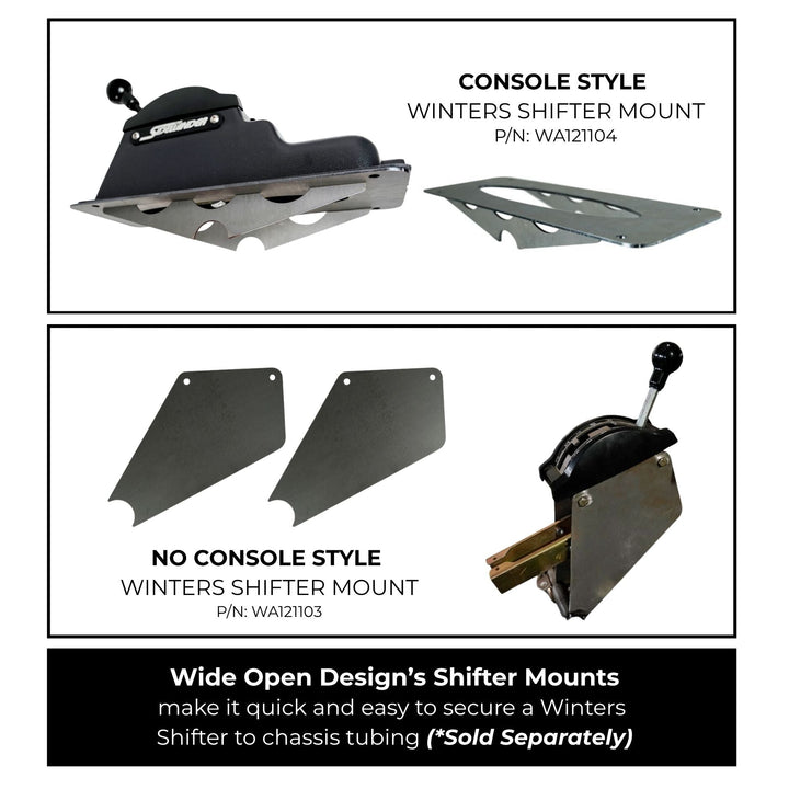 Winters shifter chassis mounts for console and no console styles on a white background