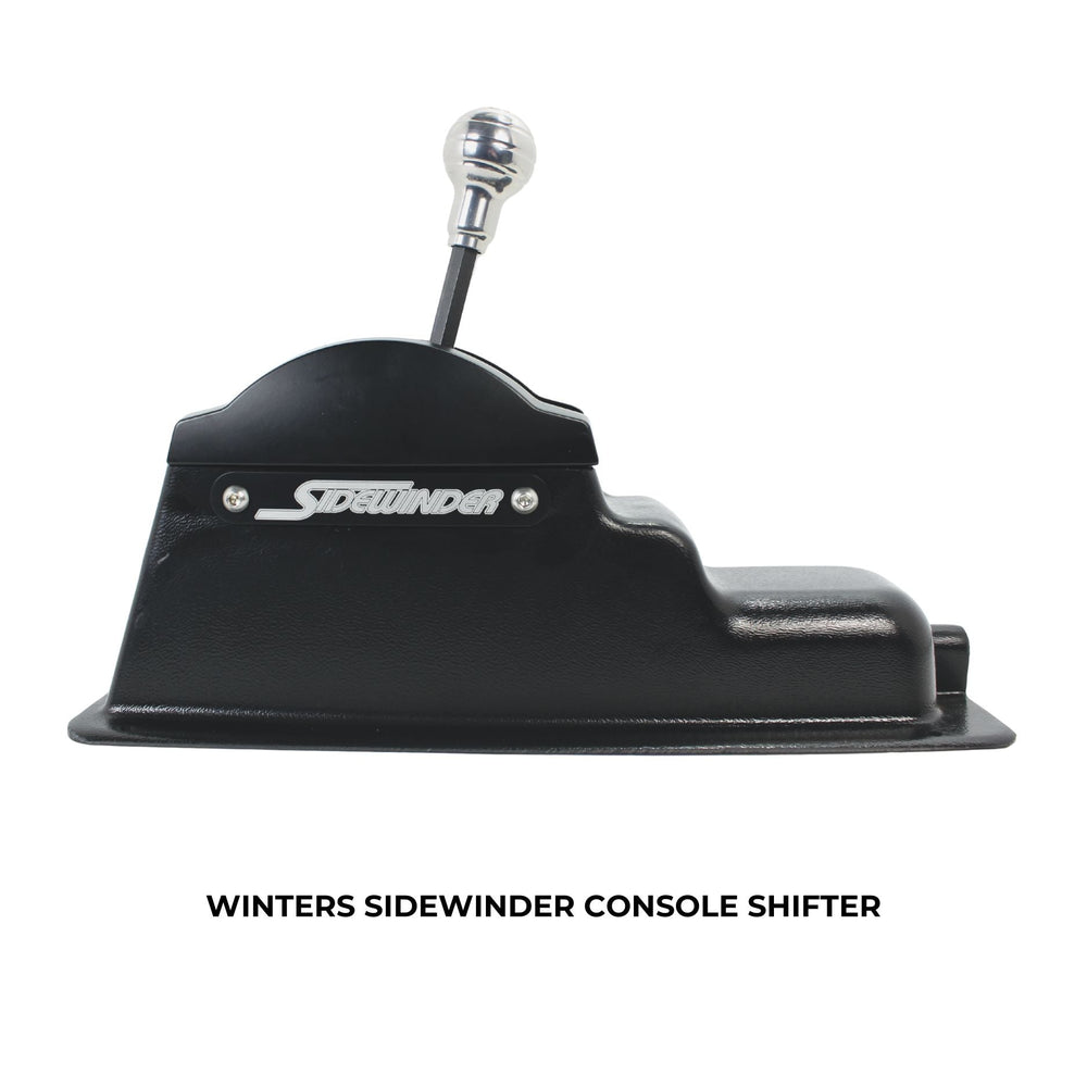 Winters 4L80E Transmission Shifter with a silver knob on a white background, featuring the Sidewinder logo.