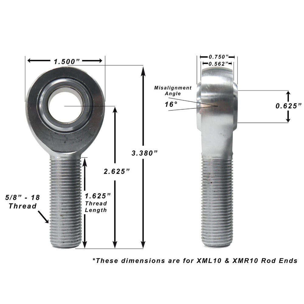 Technical drawing of a 5/8 inch bore heim joint with dimensions labeled