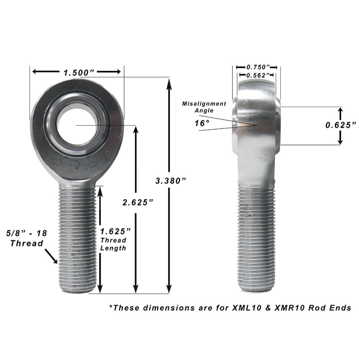 Technical drawing of a 5/8 inch bore heim joint with dimensions labeled